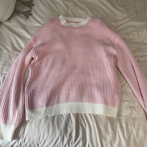 Pink and White Women's Sweater